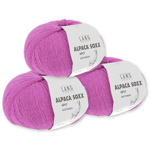 Lang Yarns 3 x 100 g Alpaca Soxx 4-fach Wolle Stricken Alpaka Easywash 64 Farben (085 | Pink) von Frida's Wollhaus