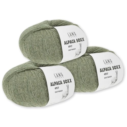 Lang Yarns 3 x 100 g Alpaca Soxx 4-fach Wolle Stricken Alpaka Easywash 64 Farben (097 | Hellolive Mélange) von Frida's Wollhaus