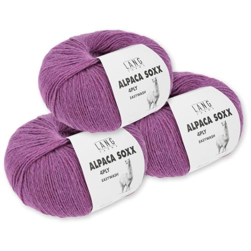 Lang Yarns 3 x 100 g Alpaca Soxx 4-fach Wolle Stricken Alpaka Easywash 64 Farben (165 | Pink Mélange) von Frida's Wollhaus