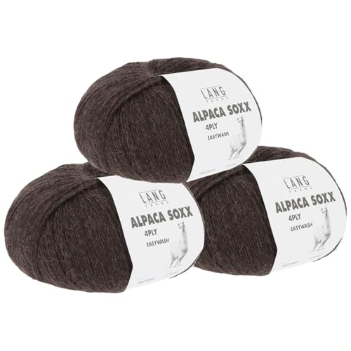 Lang Yarns 3 x 100 g Alpaca Soxx 4-fach Wolle Stricken Alpaka Easywash 64 Farben (168 | Braun Mélange) von Frida's Wollhaus