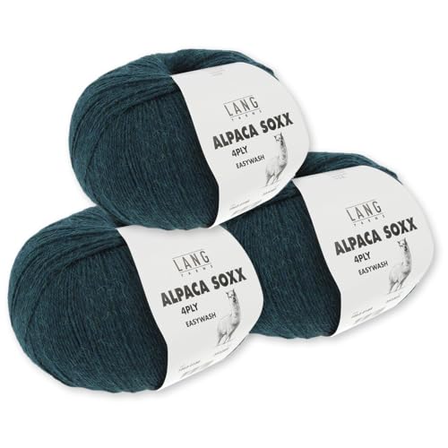 Lang Yarns 3 x 100 g Alpaca Soxx 4-fach Wolle Stricken Alpaka Easywash 64 Farben (188 | Petrol Dunkel Mélange) von Frida's Wollhaus