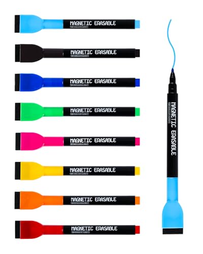 8 Stück Whiteboard Marker, 8 Farben Magnetische Whiteboard Stifte, Folienstift Abwischbar mit Radiergummi, 2 in 1 Kreidemarker 1-2mm, Trocken Abwischbare Marker für Zuhause Schule Büro von Friedwohl