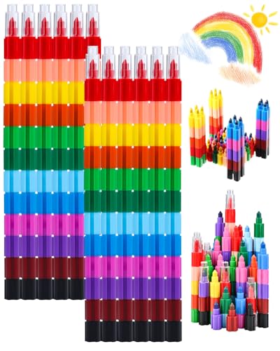 Friedwohl 12 Stück Stapelbare Wachsmalstifte, Kinder Malstifte Spielzeug, 12 Farben Baustein Buntstifte, Sicherheit und Ungiftig Regenbogen Stift, kinder Malerei Geschenk, ideal Kleine als mitgebsel von Friedwohl