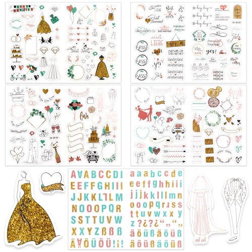 Sticker Hochzeit Gästebuch,Aufkleber Hochzeit für Gästebuch und Fotoalbum, Hochzeit Sticker Liebe für Gästebuch Deko, Perfektes Sticker Set für Fotoalbum Hochzeit (266 Stücke Aufkleber) von Friedwohl