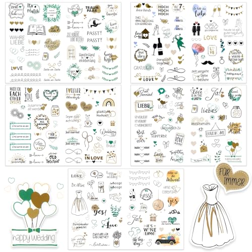 Sticker Hochzeit Gästebuch (Deutsch&Englisch, 266 Aufkleber),Aufkleber Hochzeit für Gästebuch und Fotoalbum, Hochzeit Sticker Liebe für Gästebuch Deko, Perfektes Sticker Set für Fotoalbum Hochzeit von Friedwohl