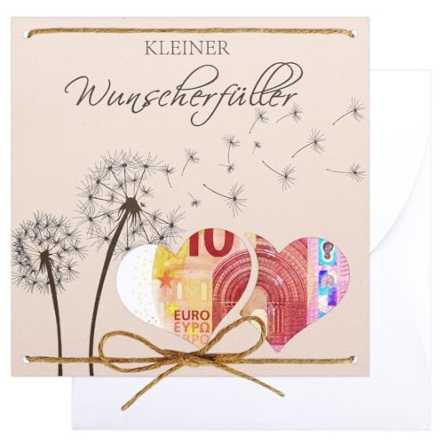 Wunscherfüller Geldgeschenke Verpackung mit Umschlägen Grußkarte für Männer und Frauen - originelle Geld geschenk für Geburtstag, Hochzeit, Jugendweihe, Reise, Taufe Pusteblumenmuster von Friedwohl