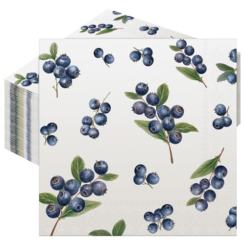 Frienda Blaubeer-Cocktail-Papierservietten, 3-lagig, 12,7 x 12,7 cm, Frühlingsbeeren, Einweg-Getränke-Servietten, dekorative Früchte, Abendessen, Dekoration für Frühling, Sommer, Zuhause, Tischparty, von Frienda