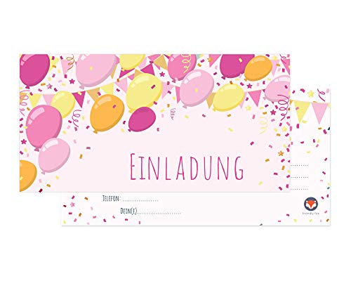 Friendly Fox Ballons Einladung Kindergeburtstag - 12er Set Einladungskarten Geburtstag Kinder Mädchen inkl. 12 bunter Umschläge - Geburtstagseinladungen - Geburtstag Mädchen von Friendly Fox