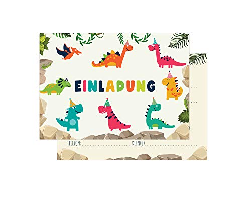 Friendly Fox Dino Einladung T-Rex, 12 Einladungskarten Dinosaurier Geburtstag, Kinder Geburtstagseinladung Dino Party, Steinzeit von Friendly Fox