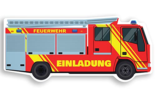 Friendly Fox Feuerwehr Einladung, 12 Feuerwehr-Auto Einladungskarten Kindergeburtstag Junge Mädchen,große DIN Lang Einladung von Friendly Fox