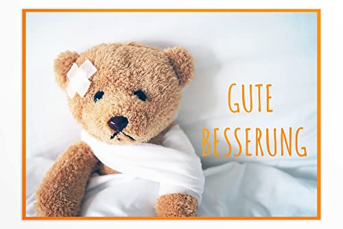 Friendly Fox Genesungskarte Teddy, Gute Besserung Karte Kinder, A6 Klappkarte für Genesungswünsche Karte, Werde schnell wieder gesund von Friendly Fox