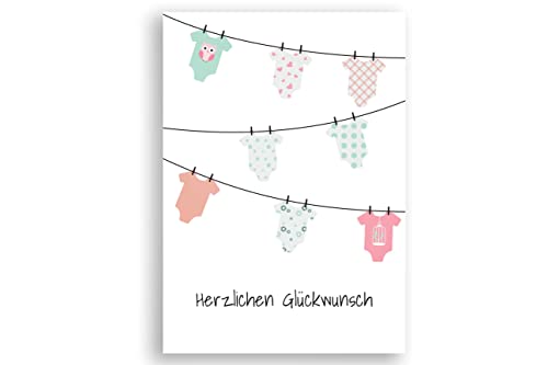 Friendly Fox Karte zur Geburt, 1 Glückwunsch zum Baby Karte Baby Mädchen Geburt, A6 Klappkarte mit Umschlag, Grußkarte Glückwunschkarte zur Geburt, Leine 2 von Friendly Fox