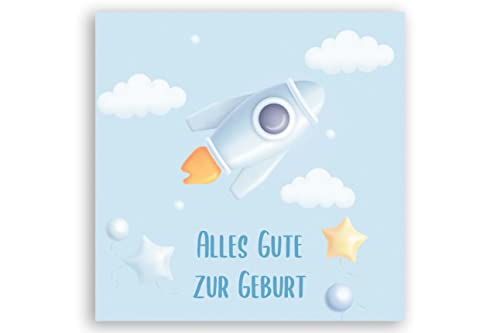 Friendly Fox Karte zur Geburt Junge, Geburtskarte, Karte zur Baby Geburt, Klappkarte mit Umschlag, Grußkarte Baby Glückwunsch Karte Geburt Junge von Friendly Fox