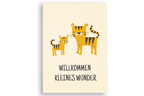 Friendly Fox Karte zur Geburt kleiner Tiger, 1x Glückwunschkarte zum Baby, Klappkarte zur Baby Geburt, Grußkarte inkl. Kraftpapier Umschlag von Friendly Fox