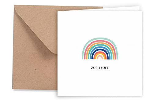 Friendly Fox Karte zur Taufe Regenbogen, 1x quadratische Taufkarte mit Umschlag, zur Taufe Regenbogen, Klappkarte von Friendly Fox