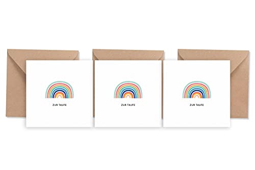 Friendly Fox Karte zur Taufe Regenbogen, 3x quadratische Taufkarte mit Umschlag, zur Taufe Regenbogen, Klappkarte von Friendly Fox