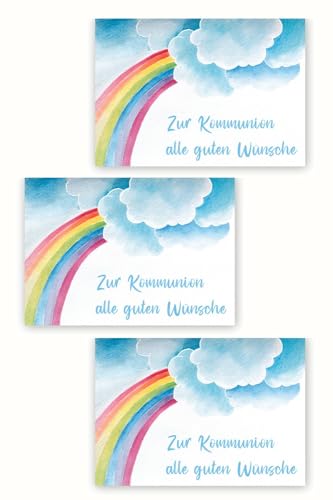 Friendly Fox Kommunionskarten Set mit Umschlag, 3x Kommunionskarte Regenbogen mit Umschlag, Klappkarte Kommunion Junge Mädchen von Friendly Fox