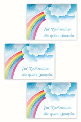 Friendly Fox Konfirmationskarten Set mit Umschlag, 3x Konfirmationskarte Regenbogen mit Umschlag, Klappkarte Konfirmation Junge Mädchen von Friendly Fox