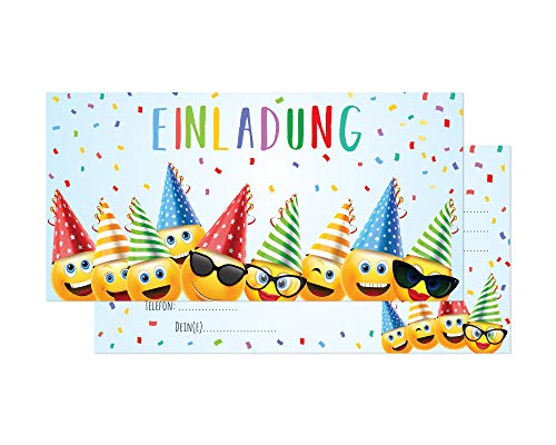 Friendly Fox Party Emoji Einladung, 12x Einladungskarten Kindergeburtstag Emojis, Geburtstagseinladung DIN lang von Friendly Fox