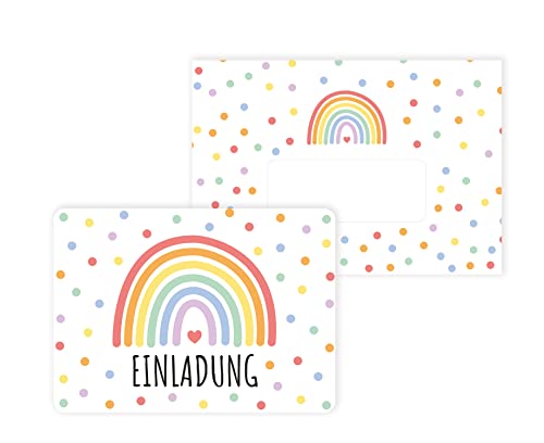 Friendly Fox Regenbogen Einladung, 12 Kinder Einladungskarten Regenbogen für Kindergeburtstag Mädchen & Junge, Einladungskarten Set mit Umschlag von Friendly Fox