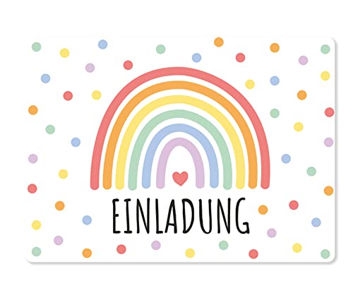 Friendly Fox Regenbogen Einladung, 12 Kinder Einladungskarten Regenbogen Kindergeburtstag Mädchen Junge, DIN A6 Einladung von Friendly Fox