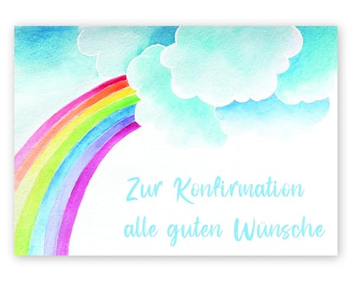 Friendly Fox Regenbogen Karte zur Konfirmation, 1x Konfirmationskarte mit Umschlag, Klappkarte Konfirmation Junge Mädchen von Friendly Fox