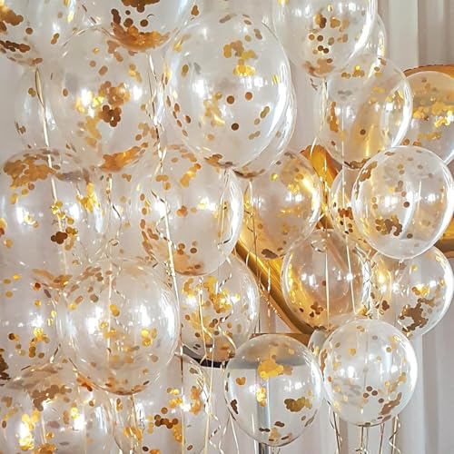 Frienemy 20 Stück Goldene Glitzer Transparent Konfetti Luftballons für Party Dekorationen Geburtstag Hochzeit Jubiläum Abschlussfeier Verlobung von Frienemy Home