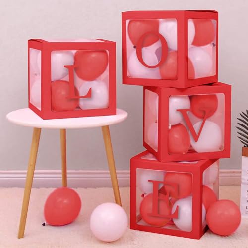 Frienemy 4 Stück Liebesbrief-Ballonbox – rote transparente Box mit 30 weißen und 30 roten Pastellballons für Jahrestag, Verlobung, Antrag, Valentinstag-Dekoration von Frienemy Home