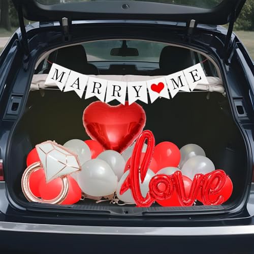 Frienemy Kofferraum-Dekorationskombination – 24 Stück Love & Marry Me Luftballons für Valentinstag, Herz- und Ringfolie, Latex- und Kartondekorationen von Frienemy Home