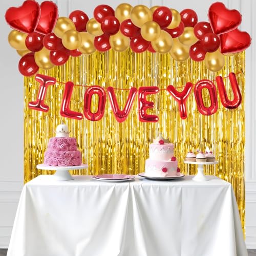 Frienemy Romantische Ballon-Kombination – 49 Stück I Love You-Luftballons, Rot & Gold Metallic Ballons für Jahrestag, Antrag, Hochzeit & Geburtstag Dekoration von Frienemy Home