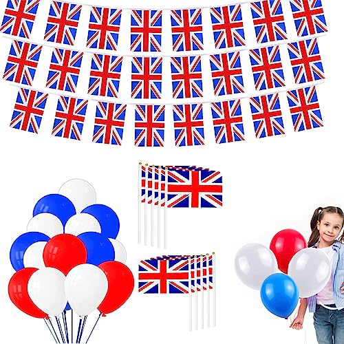Britische Flagge und Ballon,105 Stück britische Party-Flagge, Banner, Luftballons, Dekoration | Patriotisches Partyzubehör, kreative Ballondekorationen für drinnen, Garten, Supermarkt Frifer von Frifer