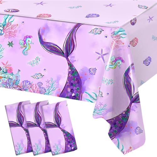 Frigg Meerjungfrau Tischdecken, 3 Stück 220x130cm wasserdichte Meerjungfrauen Party Tischdecke, Meerjungfrau Tisch Cover für Mädchen Prinzessin Geburtstag, für Kinder Mädchen Sea Themen Party von Frigg