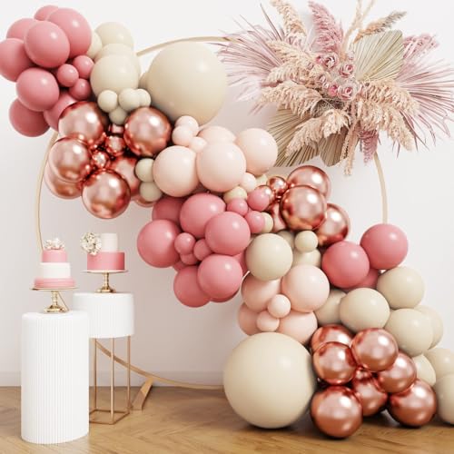 Luftballon Girlande Rosa, Ballon Girlande mit Luftballons Rosa, Zartorange, Sand Weiße und Rosegold, Luftballons Rose für Geburtstagsdeko, Hochzeitsdeko, Babyparty, Baby Shower, Verlobung Deko von Frigg