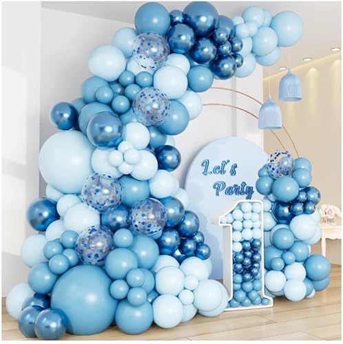 Luftballon Girlande Blau,109 Stück Luftballons Blau, Hellblau und Metallic Blau mit Konfetti Ballons, Blaue Ballon Girlande für Geburtstagsdeko, Babyparty, Hochzeit, Taufe, Engagement, Baby Shower von Frigg