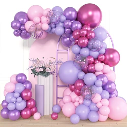 Maca Purple Balloon Arch Kit, 114Stück luftballons geburtstag Lila Rosa mit Lila pink Metallic Ballons, Konfetti Ballon, Ballon Girlande lila für Babyparty, Birthday Decorations, Hochzeit, Brautparty von Frigg