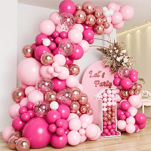 Luftballon Girlande Rosa, 109 Stück Ballon Girlande Rosa mit Luftballons Pinke, Pastell Rosa und Rosegold, Ballonbogen für Geburtstagsdeko Mädchen, Hochzeitsdeko, Bridal Shower, Babyparty, Verlobung von Frigg