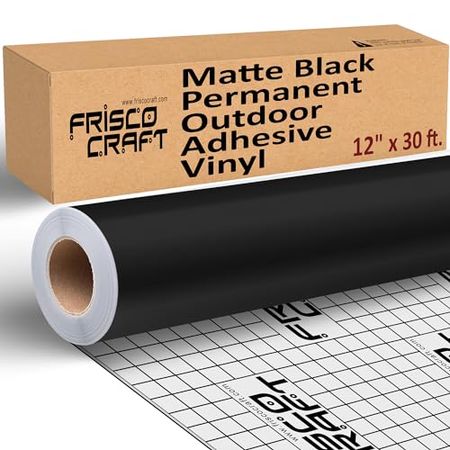 Frisco Craft Mattschwarzes permanentes Vinyl – 30,5 cm x 9,2 m, schwarze Vinylrolle, selbstklebende Vinylfolien, kompatibel mit Cricut, Silhouette und Cameo von Frisco Craft