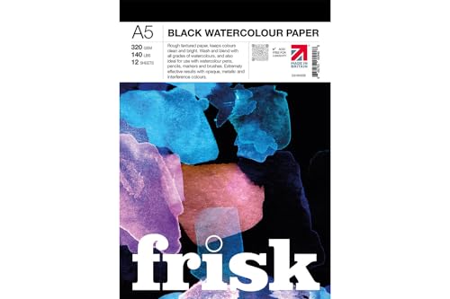 Frisk 23194005 A5 schwarzes Aquarellpapierblock, Papier von Frisk