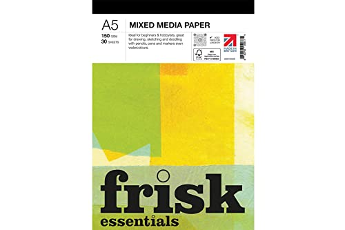 Frisk Essentials Mixed Media Papierblock, 150 g/m², 30 Blatt, A5, Weiß von Frisk