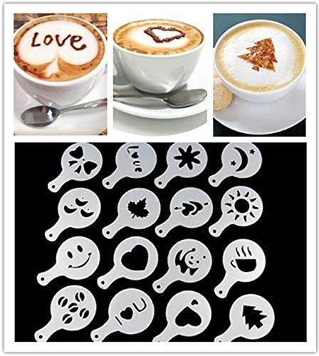 Frmarche 16 Stück Motiv-Schablonen für Kaffee, Kaffee-Form, Dekoration, Kaffee, Cappuccino, Zubehör von Frmarche