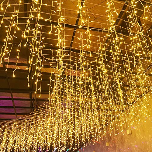 Froadp 10m LED Vorhang Lichterkette, Transparent Regenkette 8 Lichtmodi 400 LEDs, Aesthetic Weihnachts Partydekoration Lichtervorhang für Fenster, Zimmer, Fotowand(Warmweiß, Eiszapfen) von Froadp