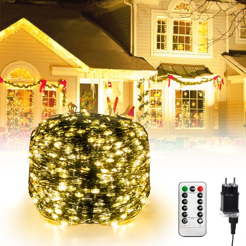 Froadp 150m LED Lichterkette aus Kupferdraht Innen Außen Wasserdicht IP44 Lichterketten Vorhang mit Fernbedienung 1500 LEDs Weihnachtsdeko Lampenkette mit 8 Leuchtmodi für Garten Balkon Party von Froadp