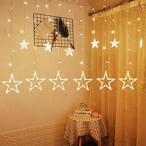 Froadp 3m LED Vorhang Lichter Transparent Regenkette 8 Lichtmodi Lichtkette mit 138 LEDs und Fernbedienung Weihnachten Deko Beleuchtung Halloween Hochzeit Party(Warmweiß, Stern) von Froadp