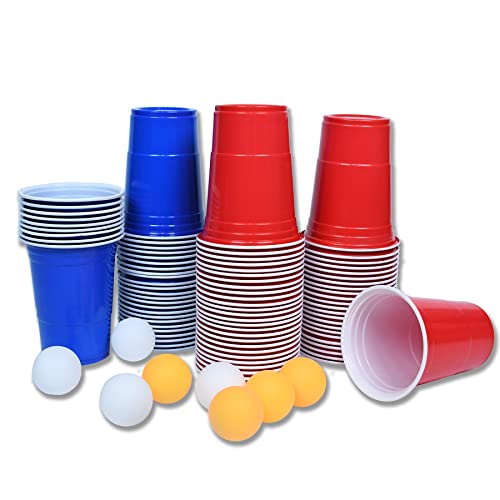 Froadp 480ml Beer Pong Becher Set 16 OZ Wiederverwendbare PP Partybecher inkl. 200 Rot + 200 Blau Plastikbecher & 20 Gelb + 20 Weiß Bälle Trinkbecher Set für Trinkspiele Partyspiele & -aktivitäten von Froadp