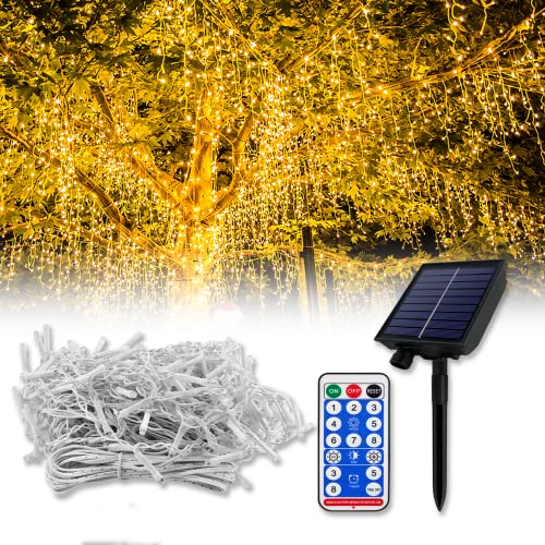 Froadp Solar Lichterkette Weihnachtsbeleuchtung für Außen & Innen Wetterfest LED Solarlichterkette Weihnachtsdeko mit 8 Beleuchtungsmodi, Speicherfunktion und Fernbedienung (Warmweiß, 400 LEDs, 10m) von Froadp