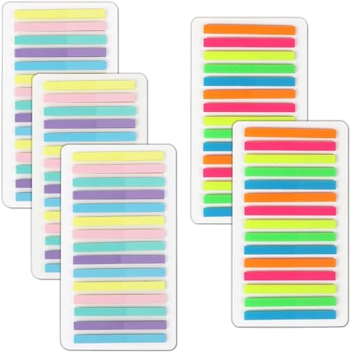 1500 Stk Haftstreifen,Schmal Lang Transparent Sticky Notes,Klebemarkierungen,Seitenmarkierer,Book Annotation Supplies,Index Tabs,Seitenmarker Klebezettel für Büro Schule Zuhause(2 Farbig+3 Pastell) von Frogetu