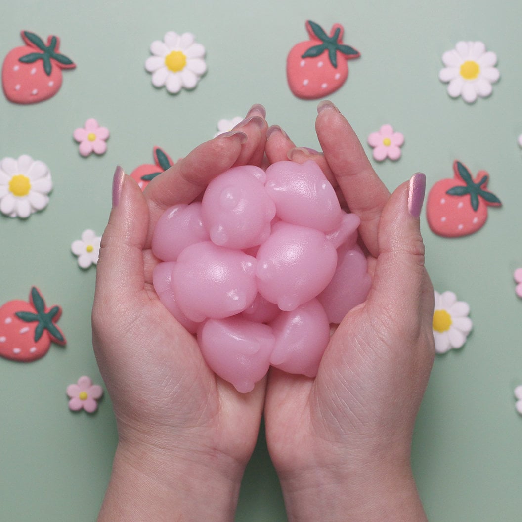 Mini-Erdbeerfrosch-Gelee-Seife | Vegane Geleeseife Erdbeer-Shortcake-Duft Rosa Froggies Süße Froschseife Plastikfreie Hautpflege von FrolicCreations