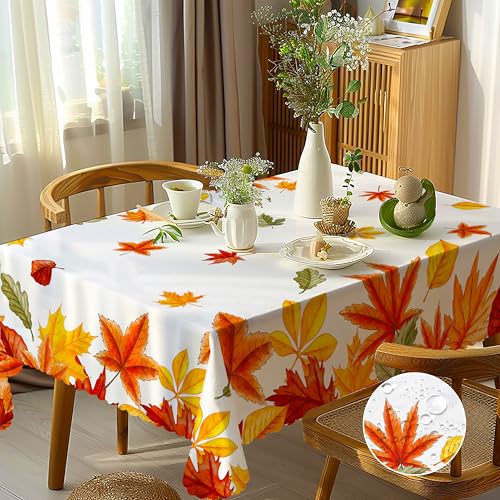 Tischdecke Outdoor Abwaschbar, Gartentischdecke Wetterfest Abwischbare Tischdecke Rechteckig 110x140 cm, Herbst Ahornblätter Tischdecken Polyester Wasserdicht Tischtuch für Draußen Thanksgiving von Frostify