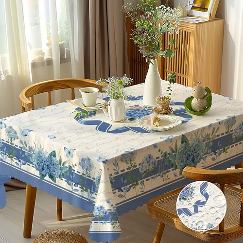 Tischdecke Outdoor Abwaschbar, Tischdecken Wasserabweisend Rechteckig 110x140 cm, Tischdecke Blau Blumen Landhausstil, Tischtuch Fleckschutz Gartentischdecke Wetterfest für Party Hochzeiten Geburtstag von Frostify