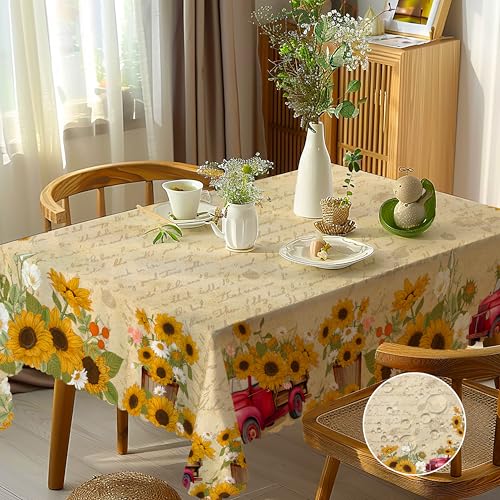 Tischdecke Outdoor Rechteckig 110 x 140 cm, Sonnenblume Tischdecke Abwaschbar Landhausstil Gartentischdecke Wasserdicht Fleckschutz Tischtuch Polyester Tischdecken für Küche Esstisch Couchtisch Party von Frostify